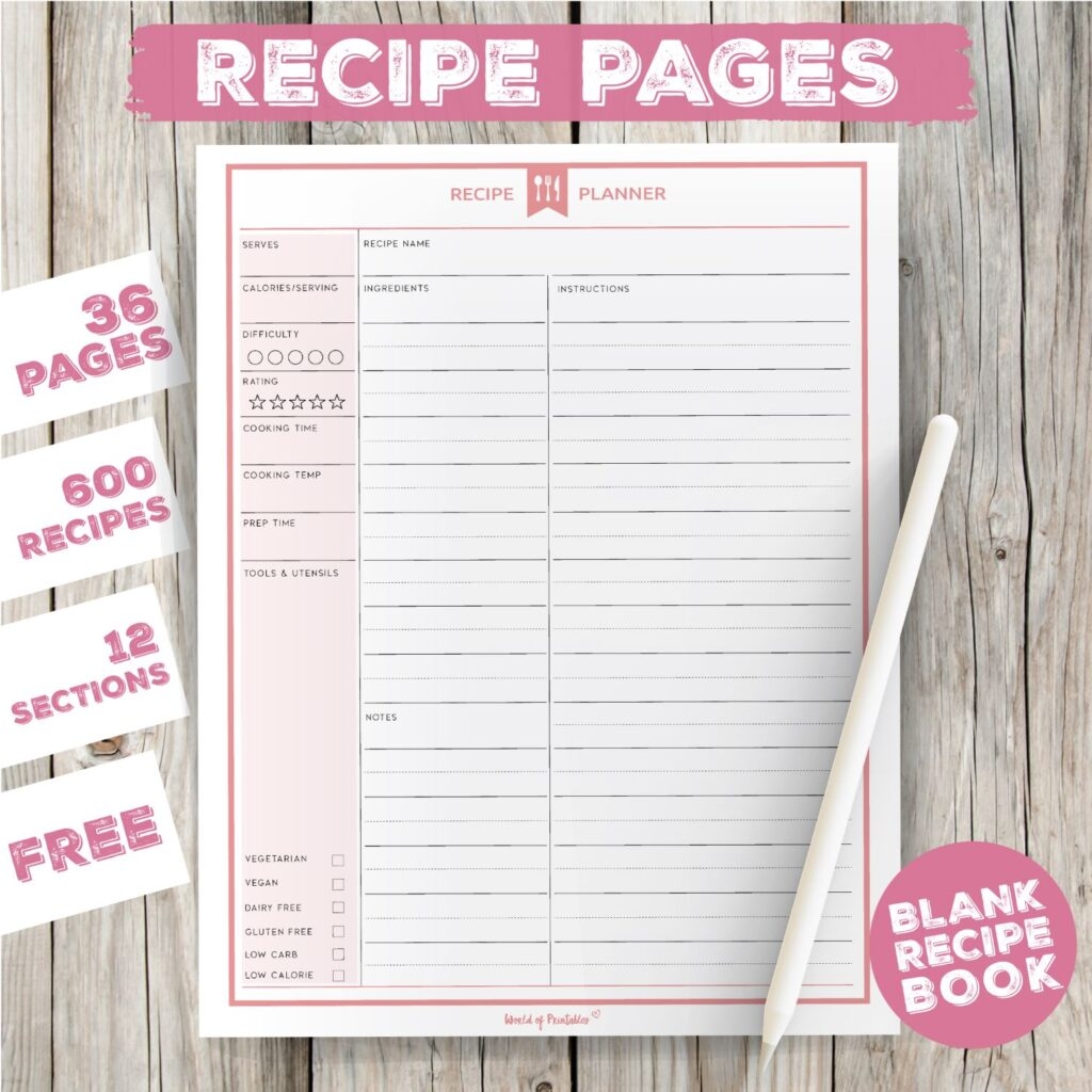 Blank Recipe Book Create Your Own Cookbook For Free World Of 