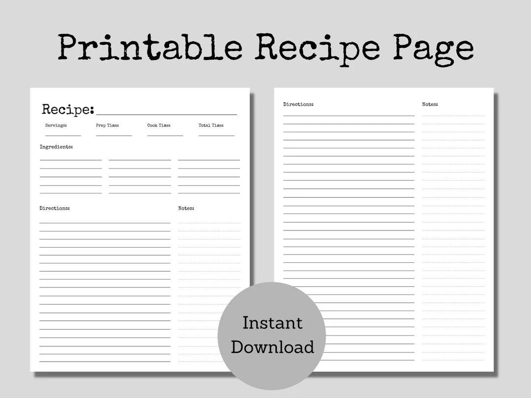Blank Recipe Page Recipe Card Recipe Template Typewriter 