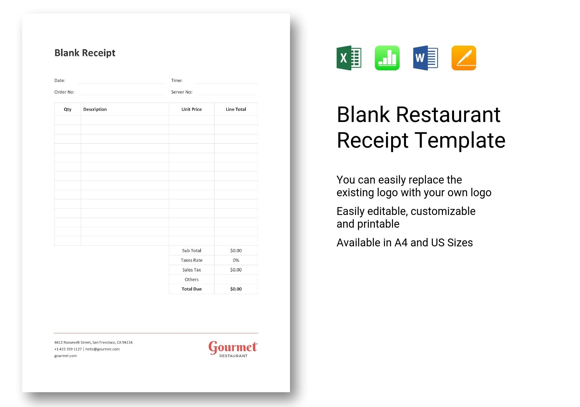 Printable Blank Restaurant Receipt Template