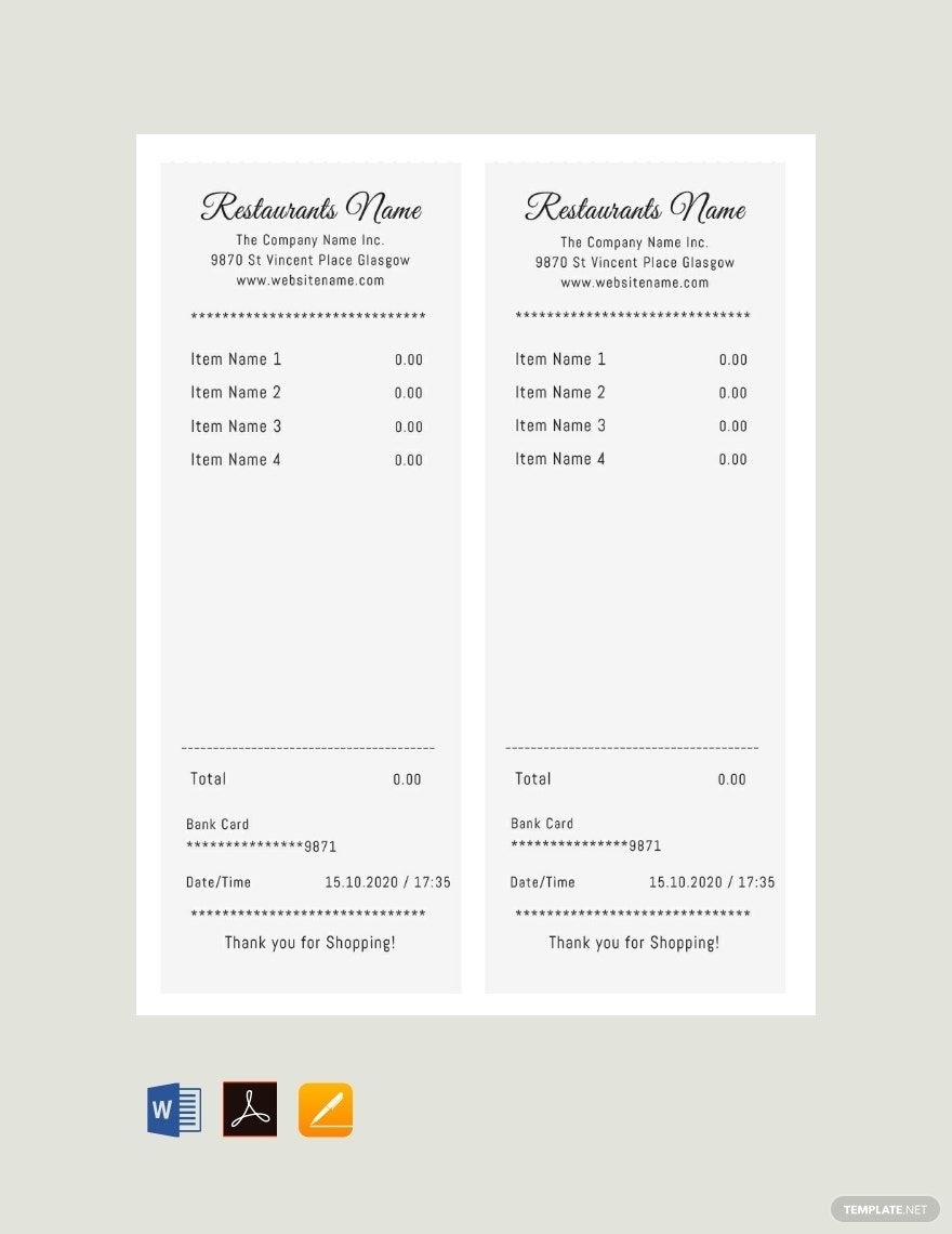 Blank Restaurant Receipt Template In Google Docs Word Pages PDF 
