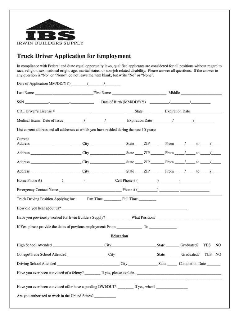 Blank Resume Form J J Keller Driver Application For Employment 