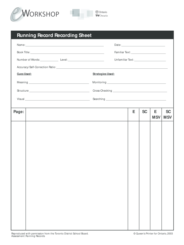 Blank Running Record Form Fill Out amp Sign Online DocHub
