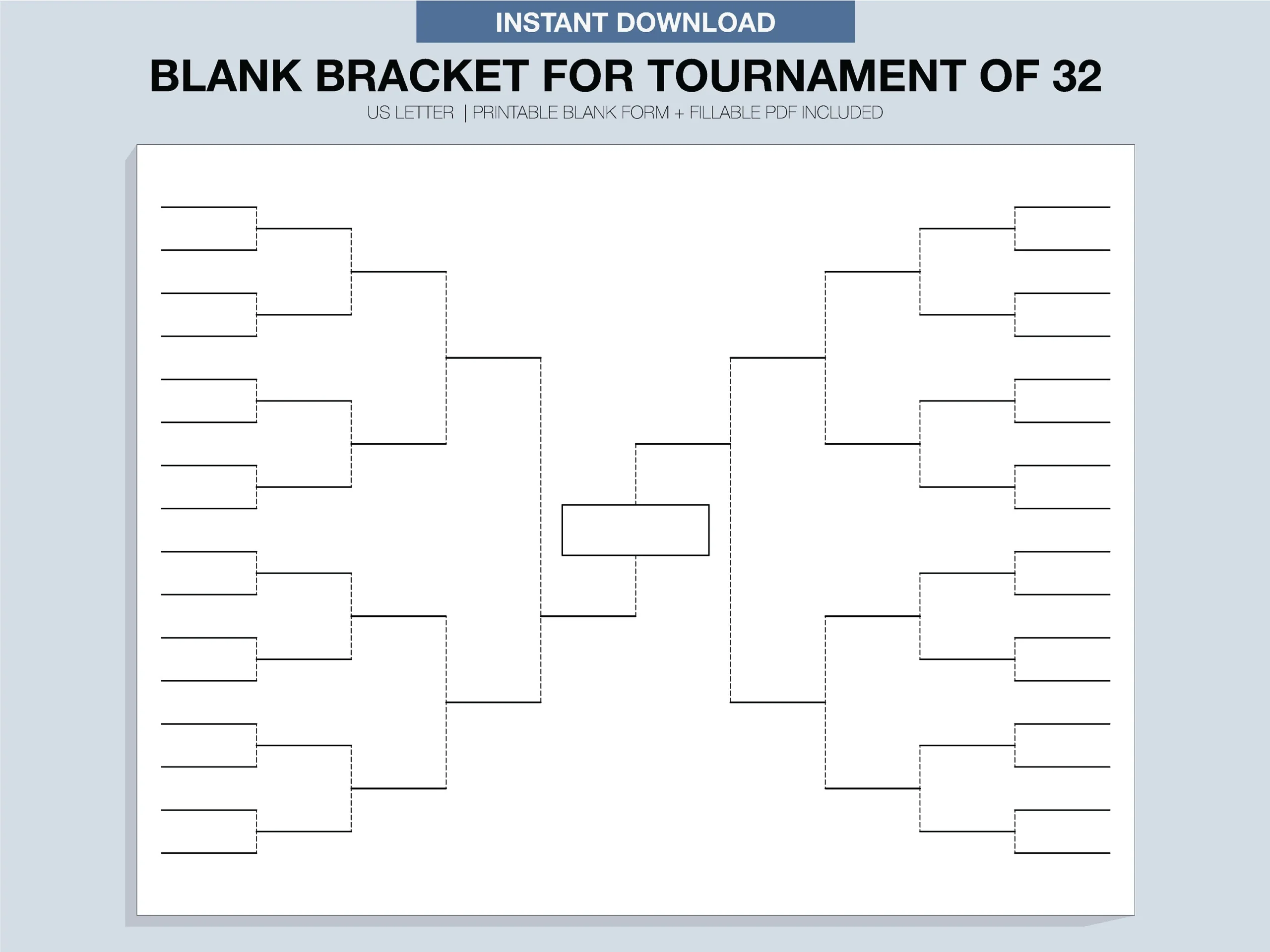 Blank Tournament Bracket Printable Fillable PDF Single 