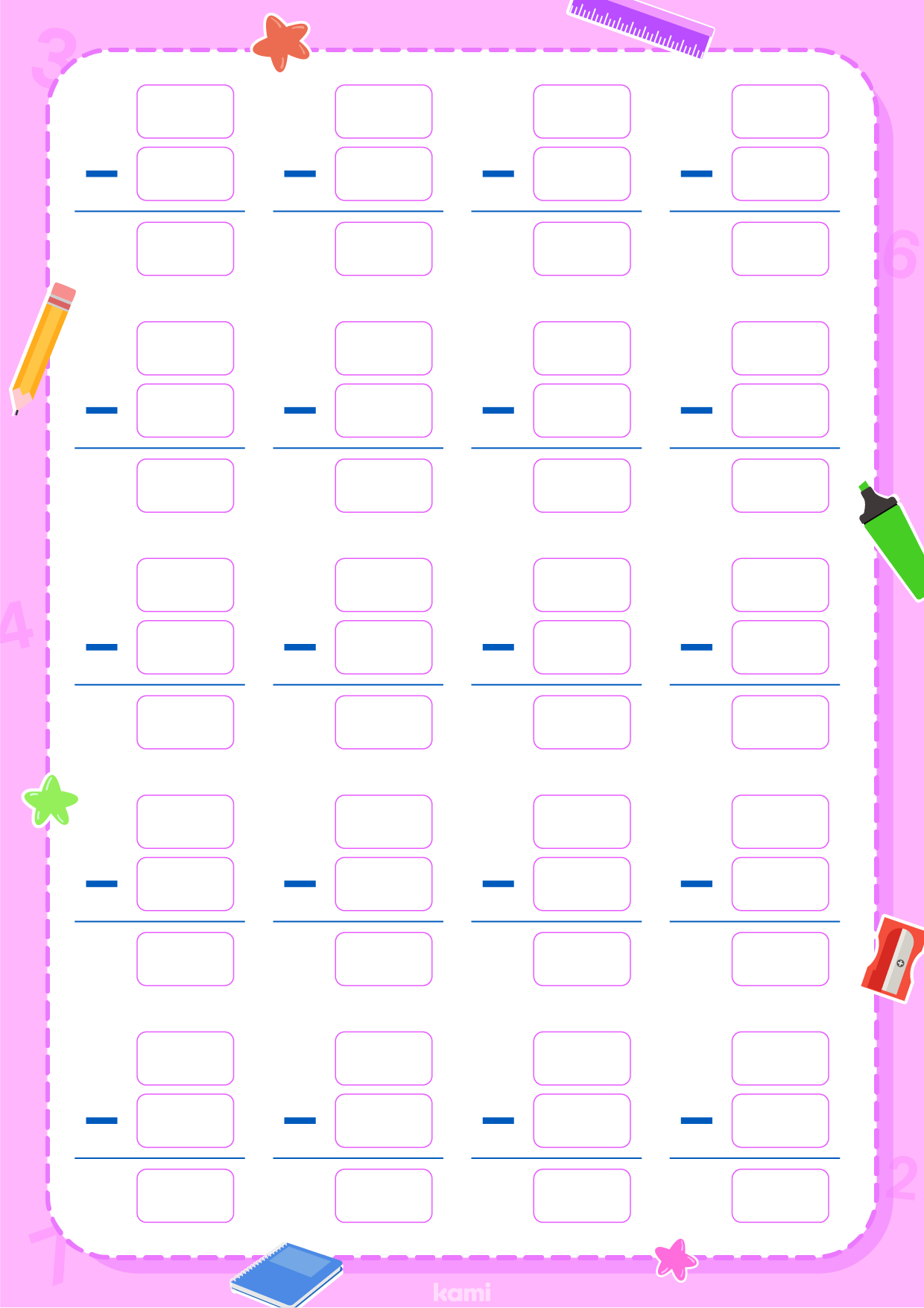 Printable Subtraction Blank Template