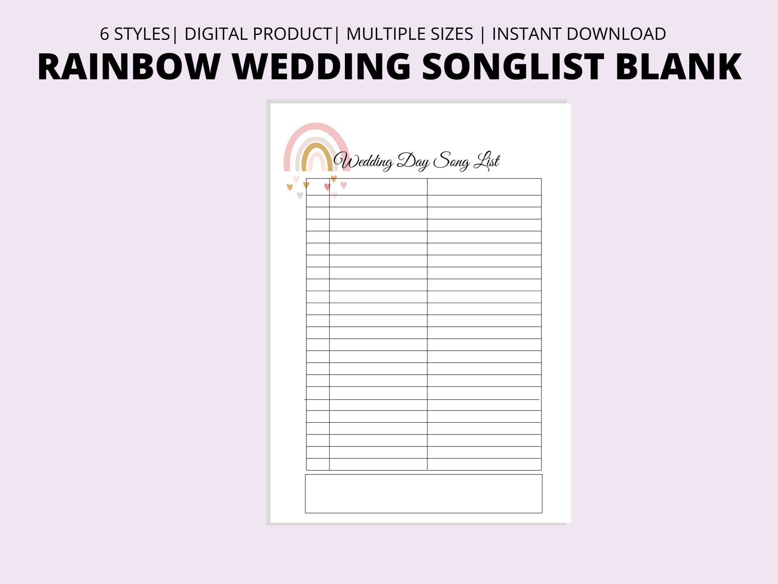 Blank Wedding Song List Rainbow Minimalist Song List Tracker 
