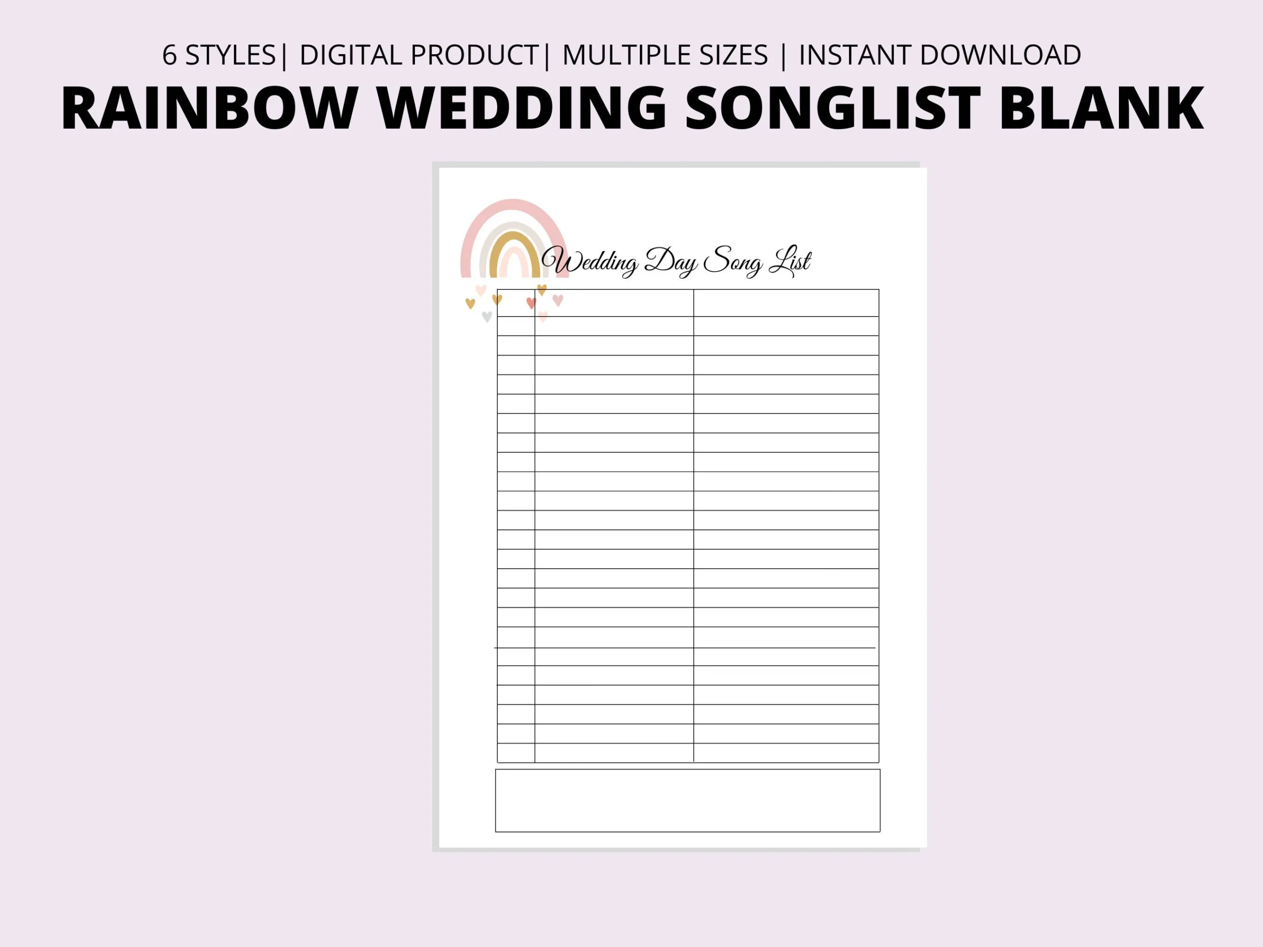 Blank Wedding Song List Rainbow Minimalist Song List Tracker 