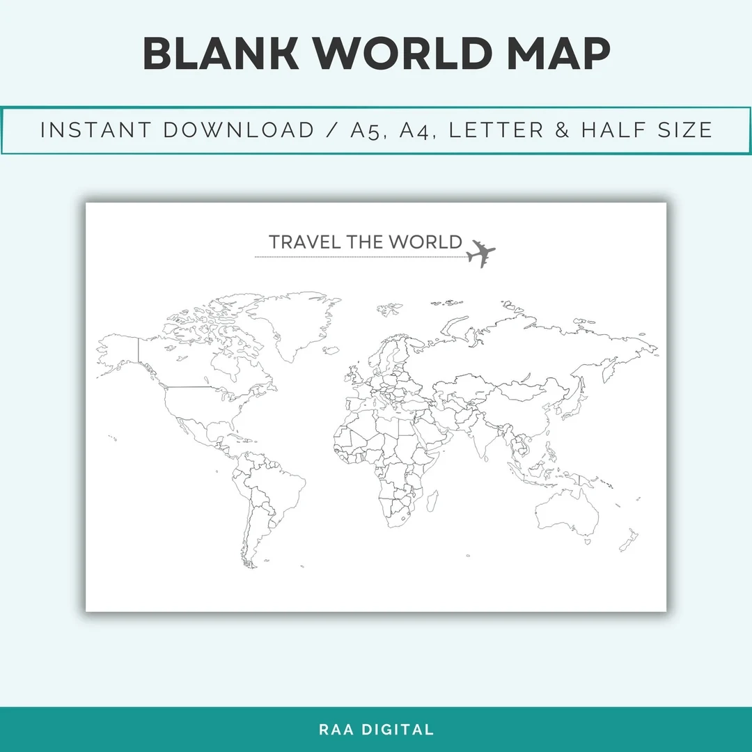 Blank World Map Travel Tracker Bucket List Where I ve Been 