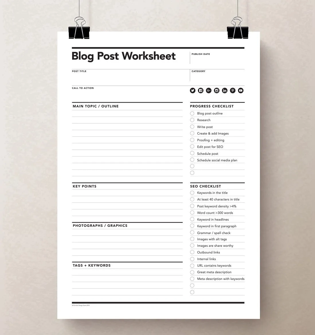 Blog Planner Worksheet Blog Worksheet Rumble Design Store