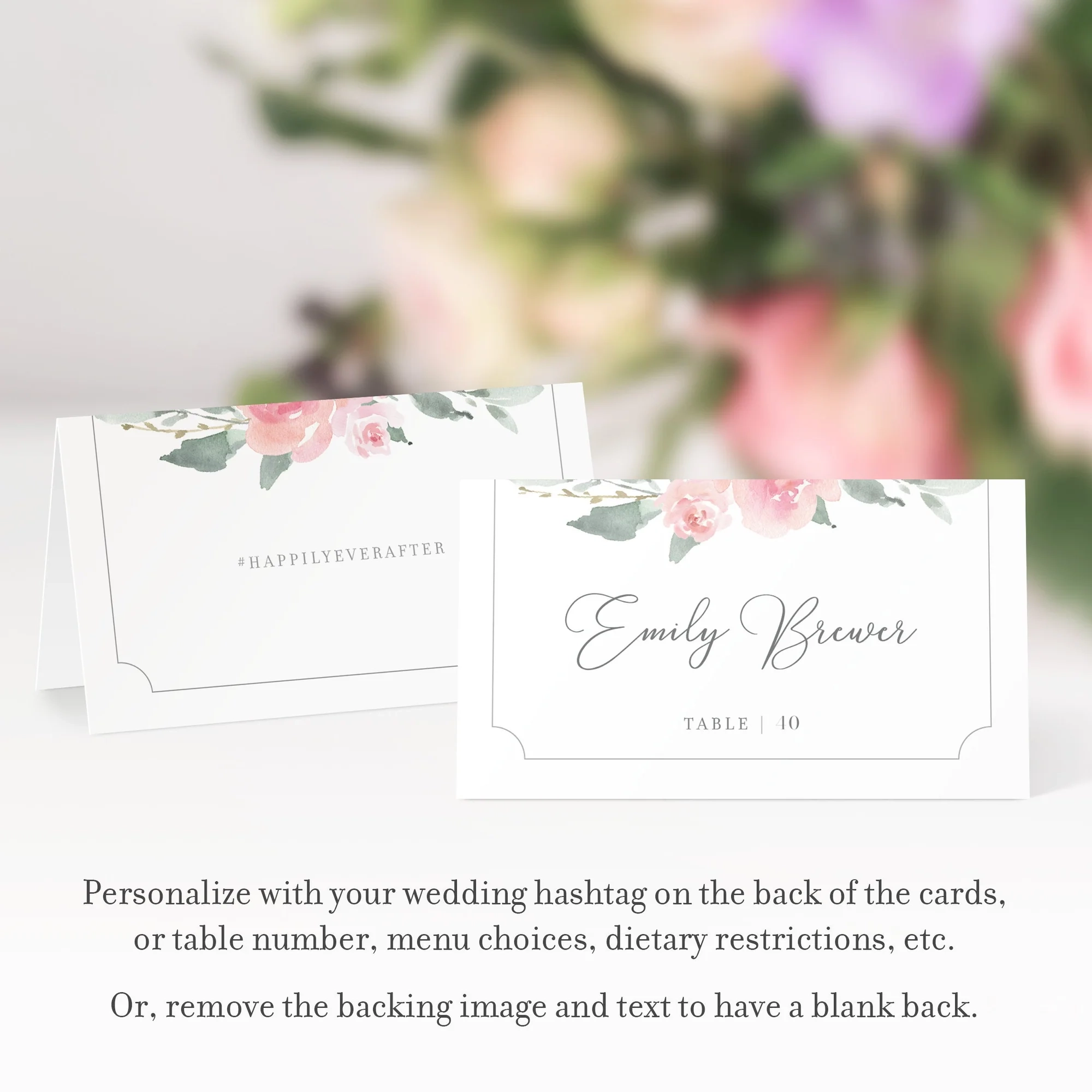 Blush Pink Floral Wedding Place Card Template Printable Wedding Name Cards Editable INSTANT DOWNLOAD FR100