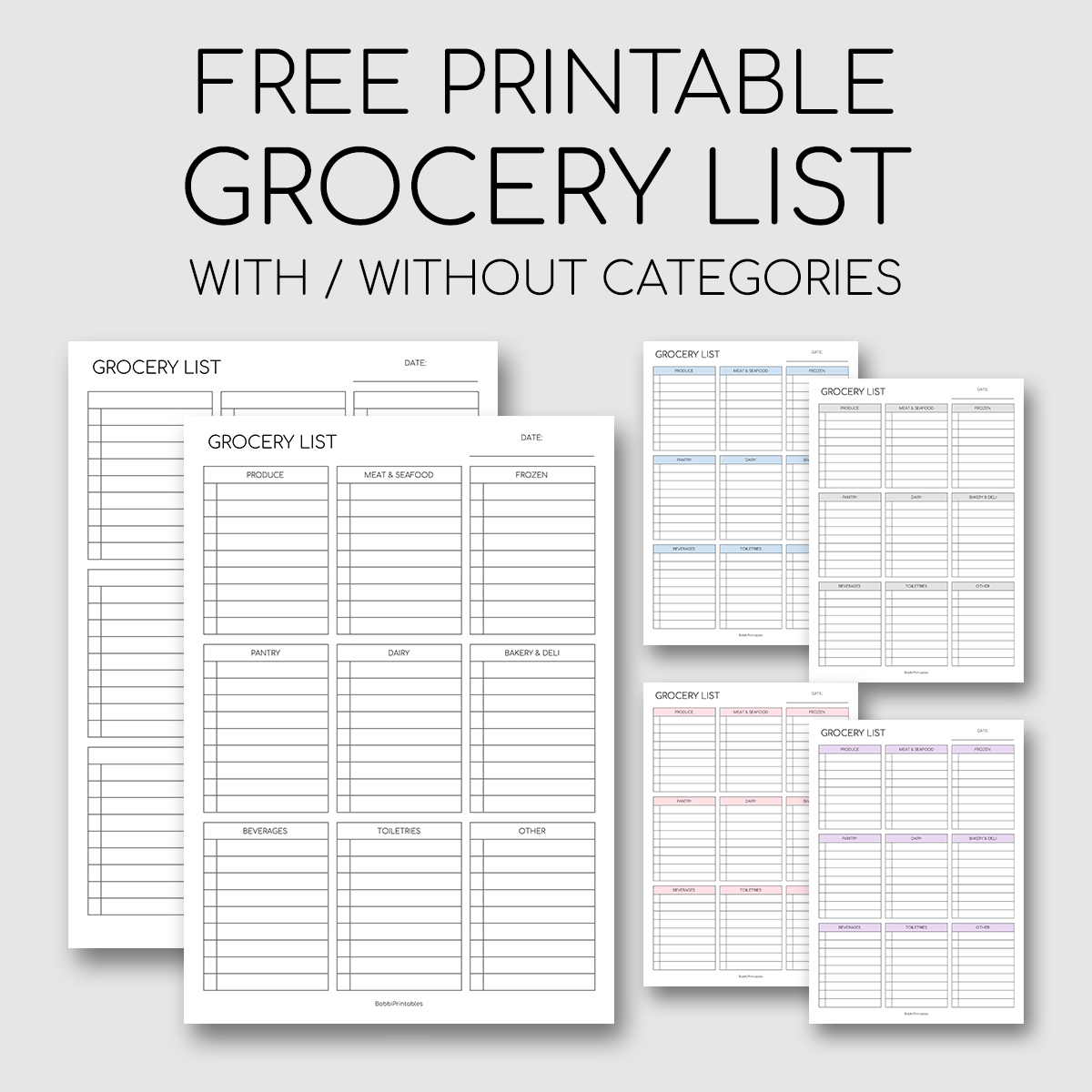 Printable Blank Catagory Grocery List