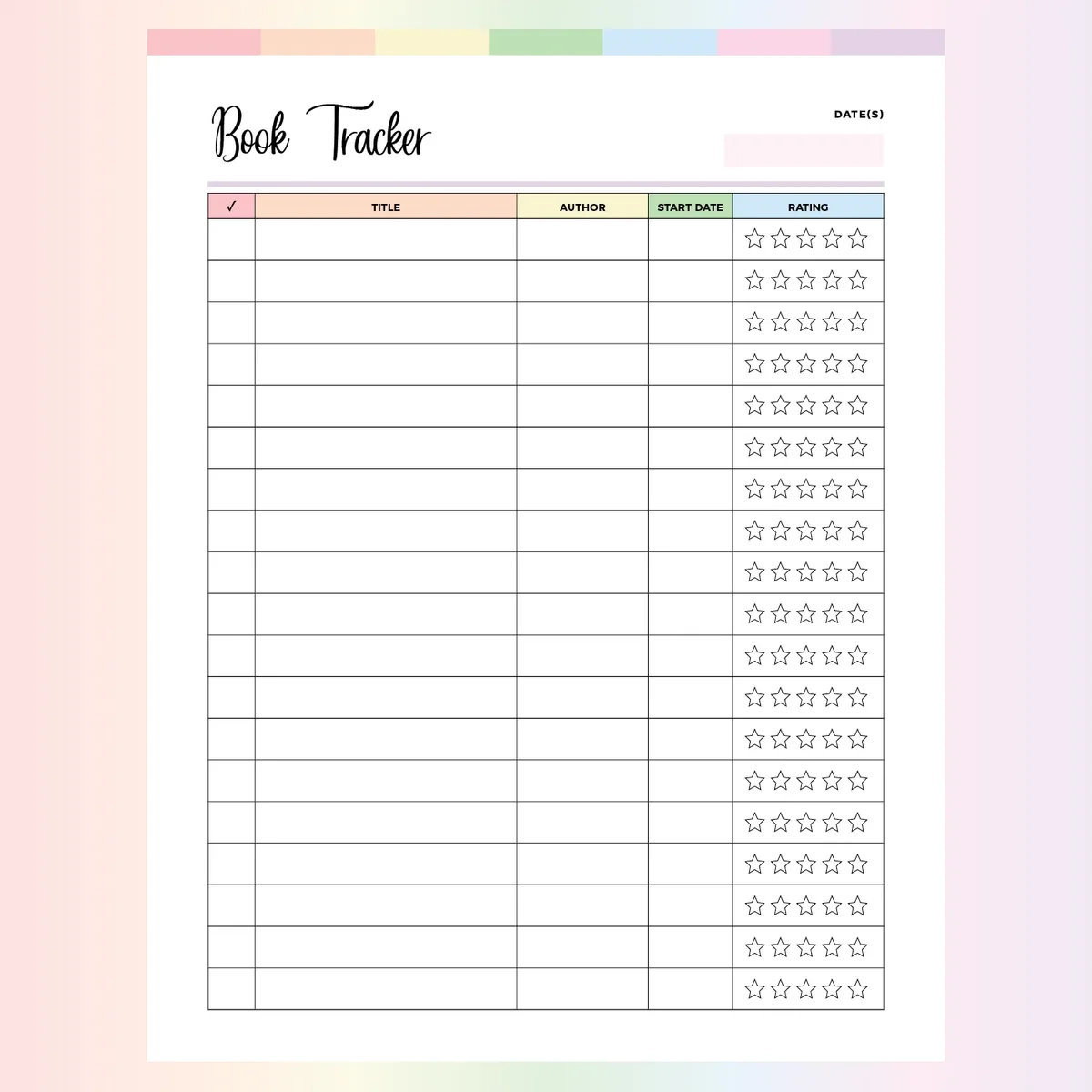 Book List Blank Printable