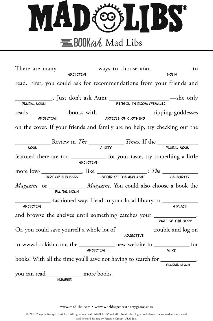Bookish Mad Libs Http www bookish articles free mad libs for 