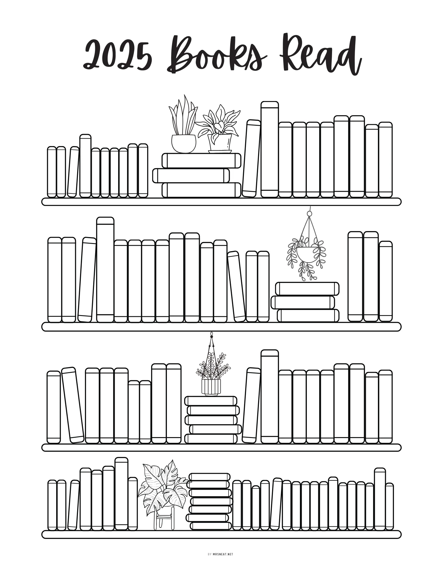 Bookshelf Reading Tracker Printable 100 Books M368 Mrsneat