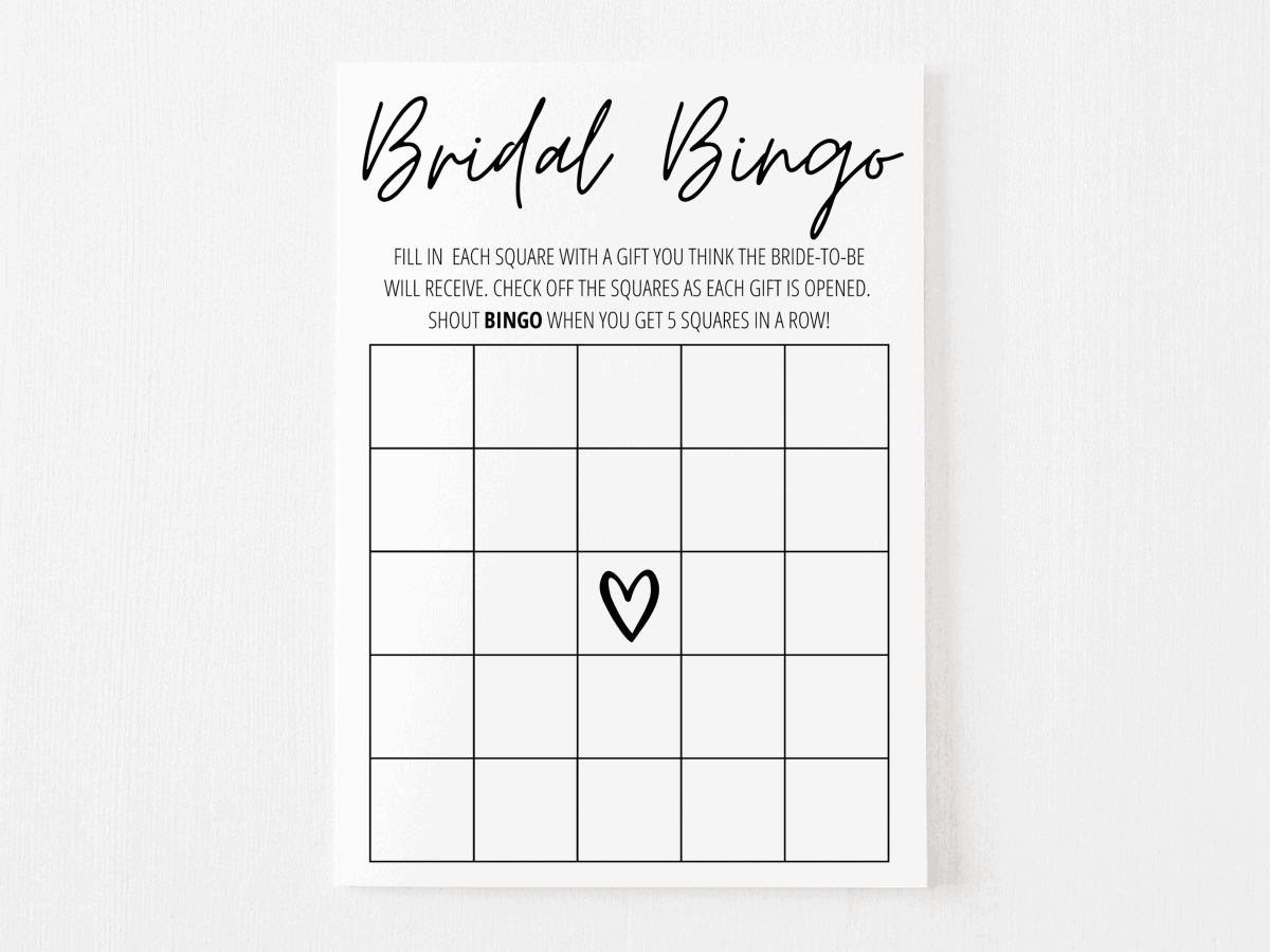 Printable Blank Bridal Shower Bingo