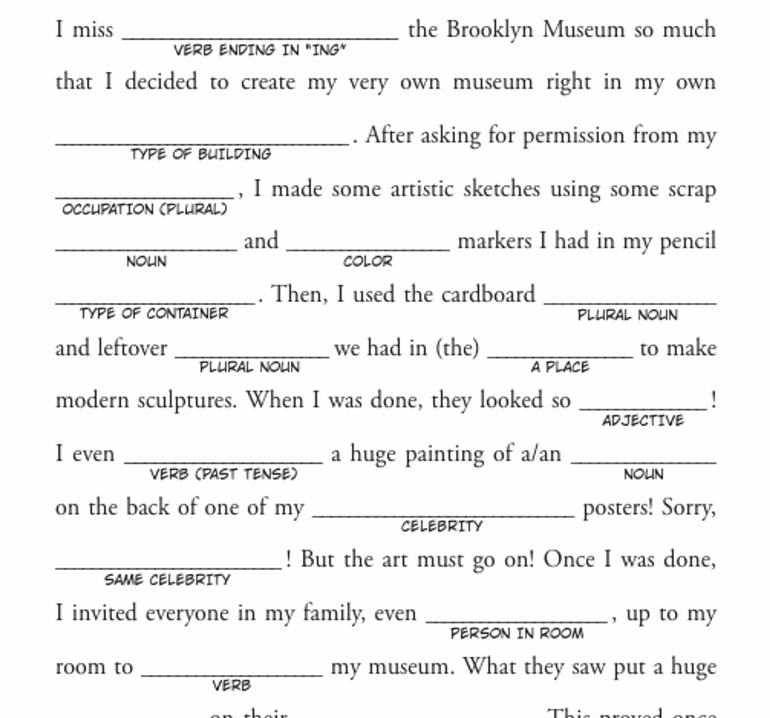 Brooklyn Museum Mad Libs Brooklyn Museum