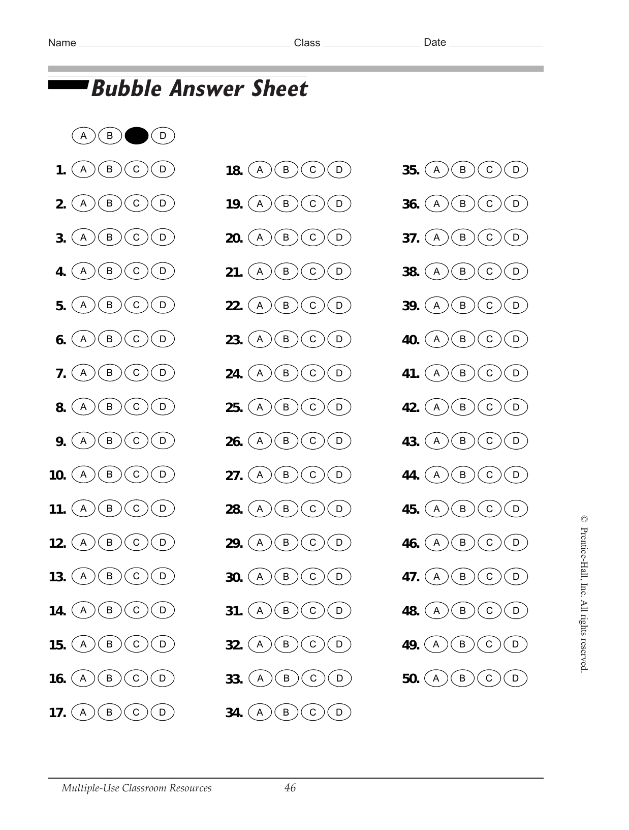 Bubble Answer Sheet Template Printable amp Reusable