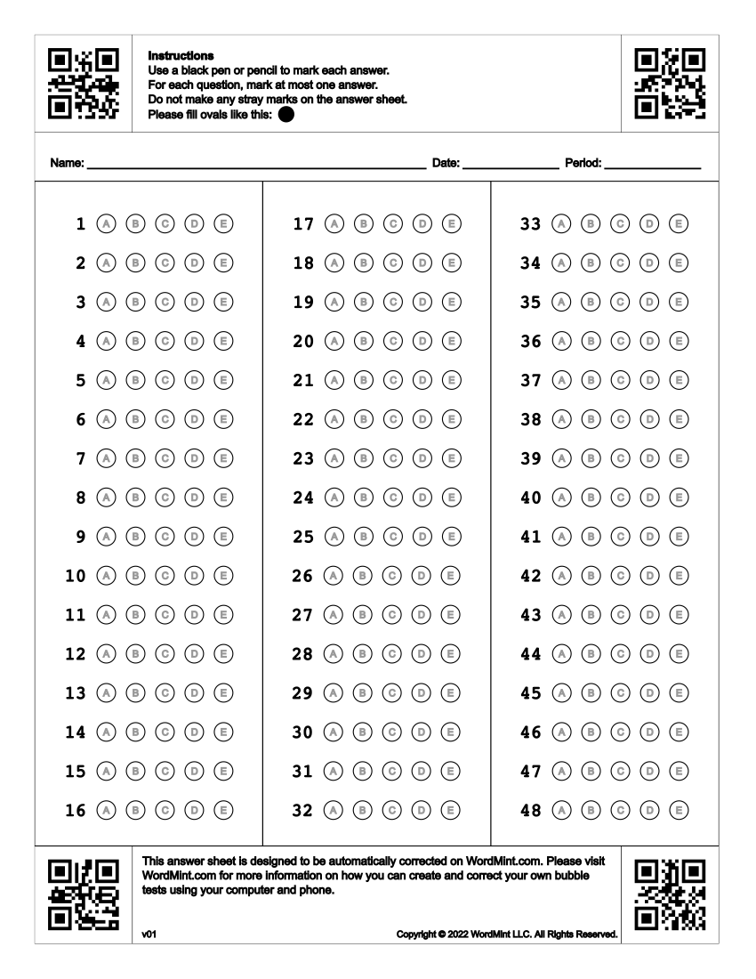 Blank Bubble Sheet Printable