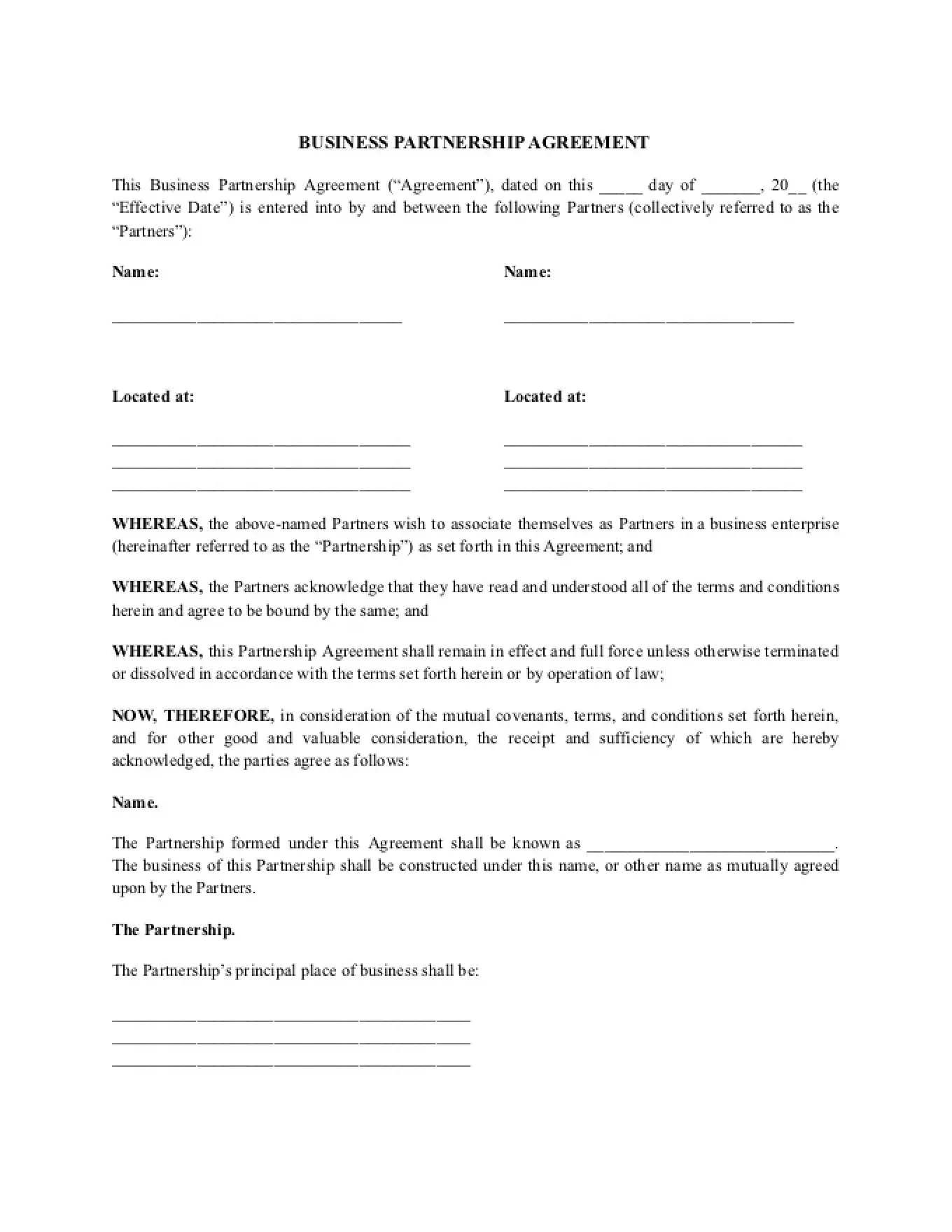 Business Partnership Agreement Template