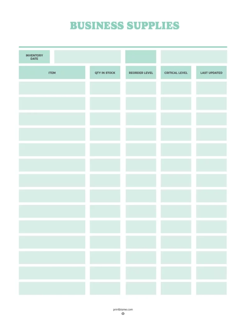 Printable Blank Supply List Template