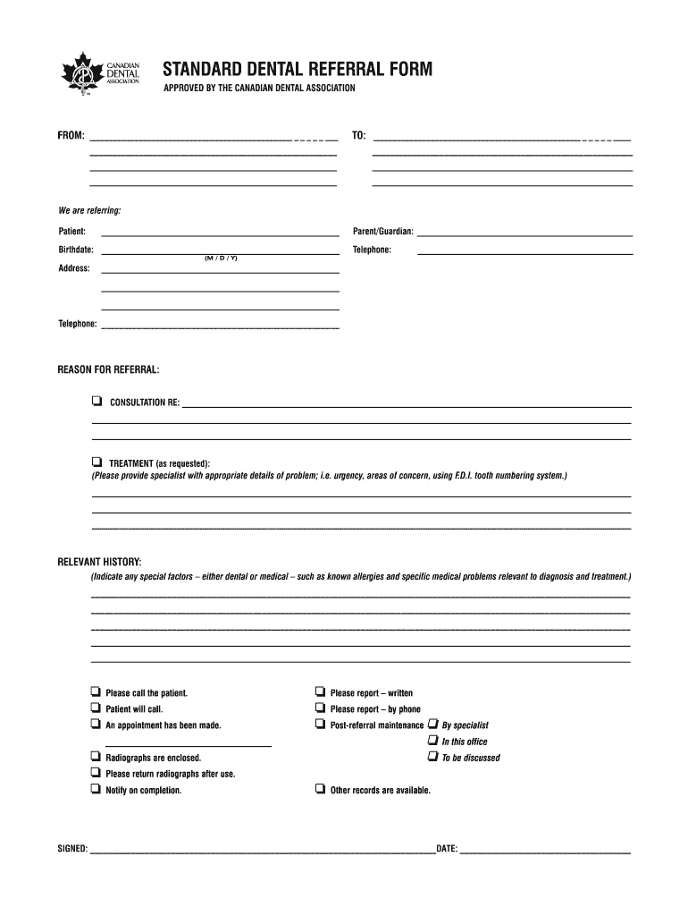 CA Standard Dental Referral Form Fill Online Printable 