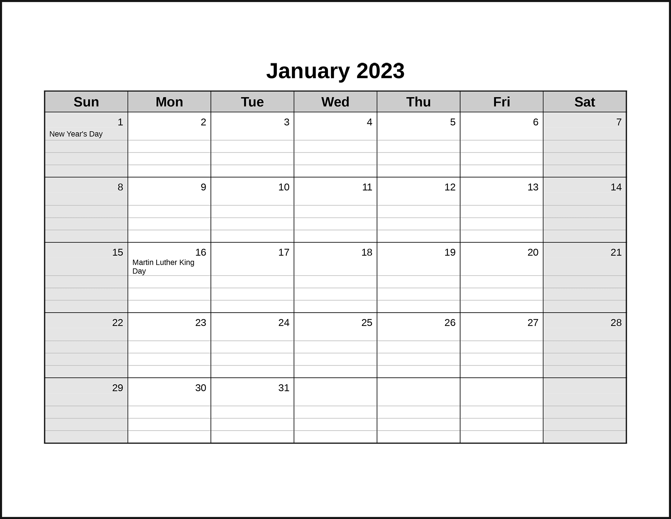 CalendarsThatWork Room For Notes