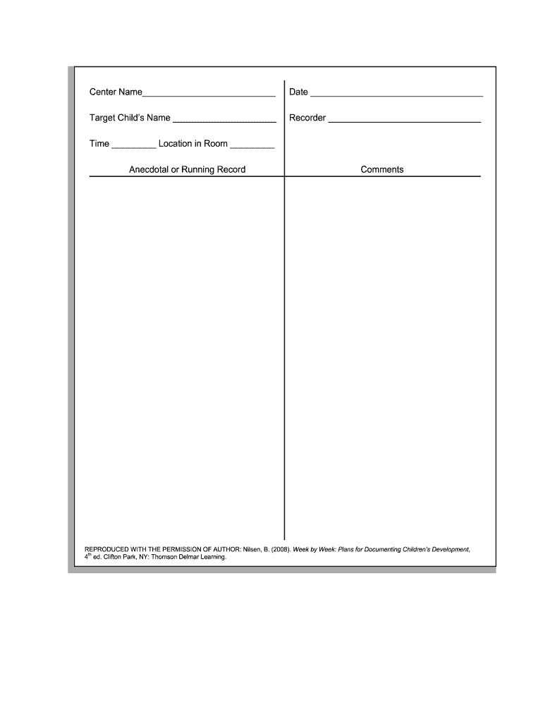 Cengage Anecdotal Or Running Record Form Fill Online Printable 