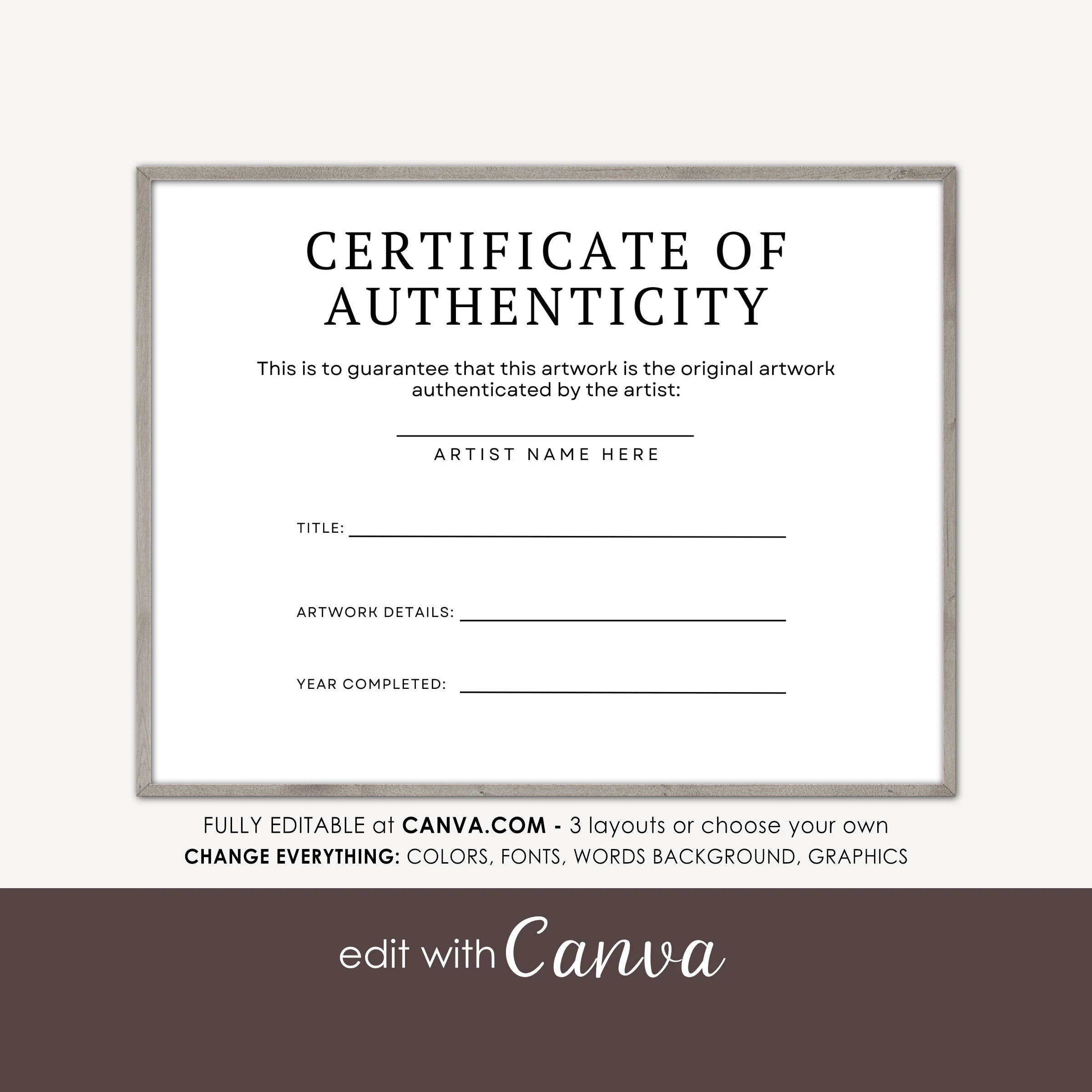 Printable Blank Certificate Of Authenticity