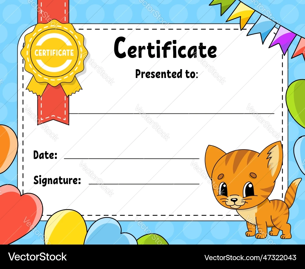 Certificate Template For Kids Colorful School Vector Image