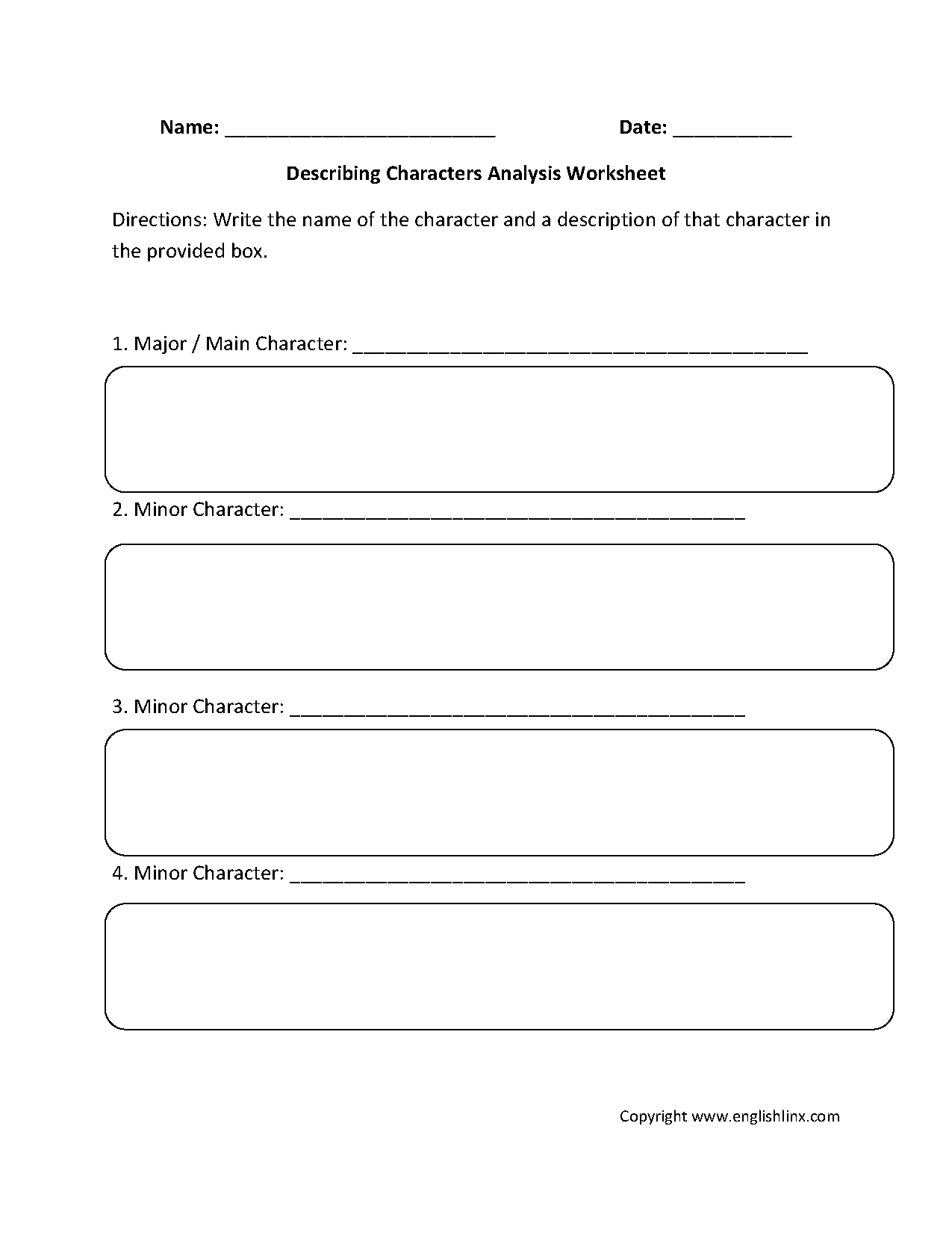 Character Analysis Blank Free Printables