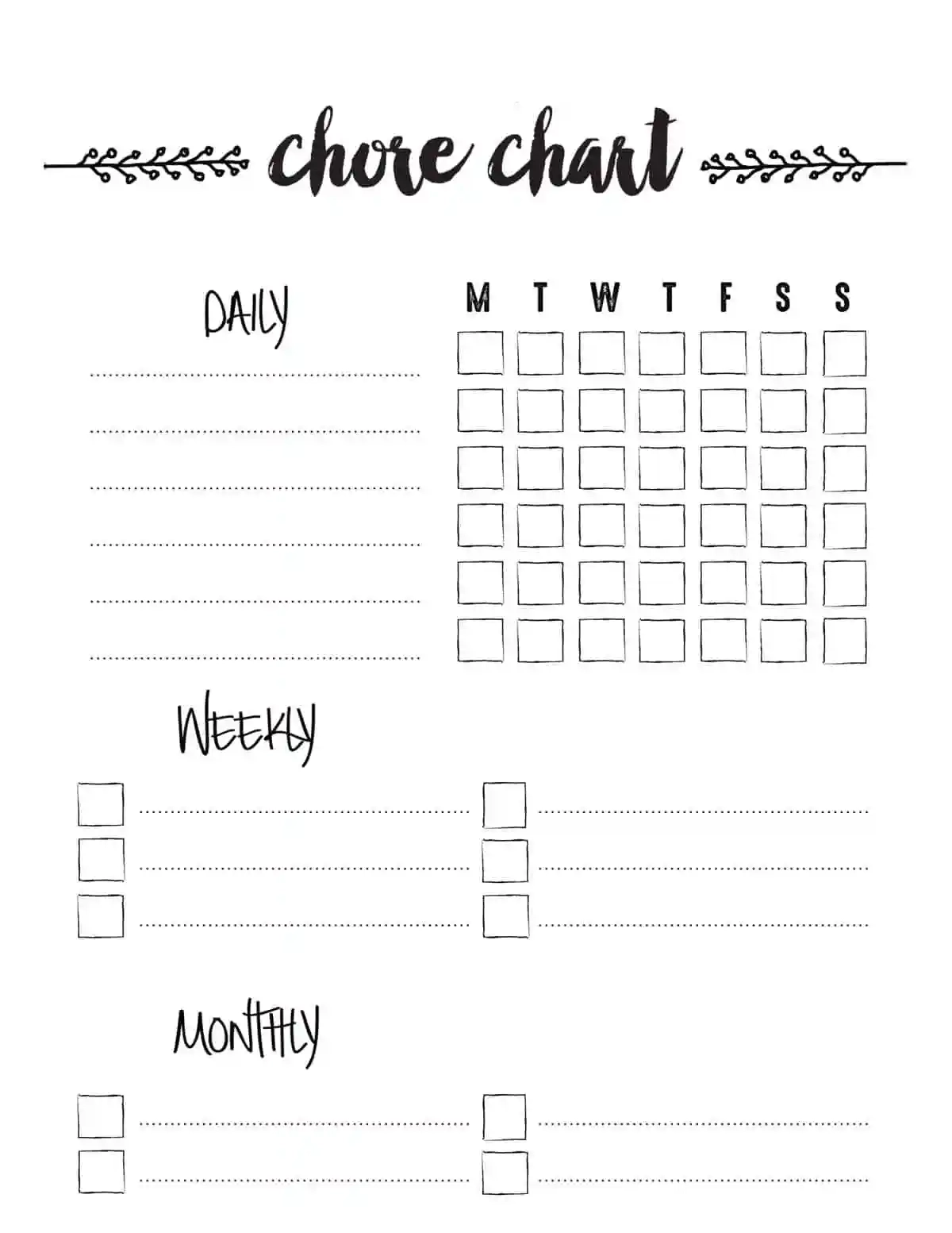 Printable Chore Charts Blank
