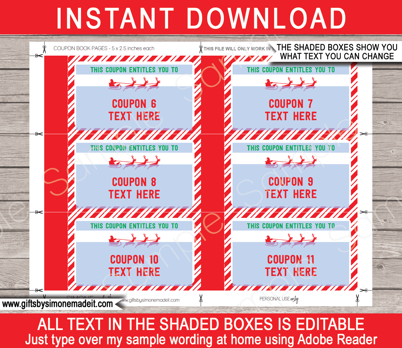 Christmas Coupon Book amp Envelope Elf From Santa Red amp Green