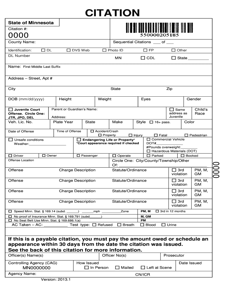 Printable Blank Police Ticket