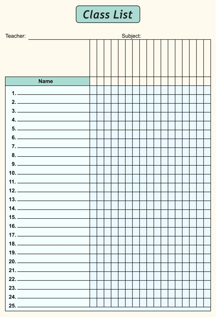 Blank Printable Class List