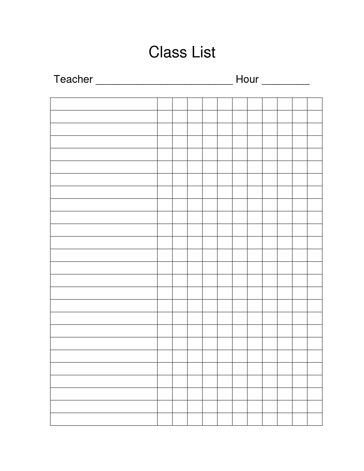 Blank Roster Printable
