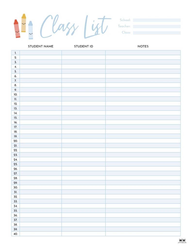 Class List Templates 12 FREE Printables Printabulls