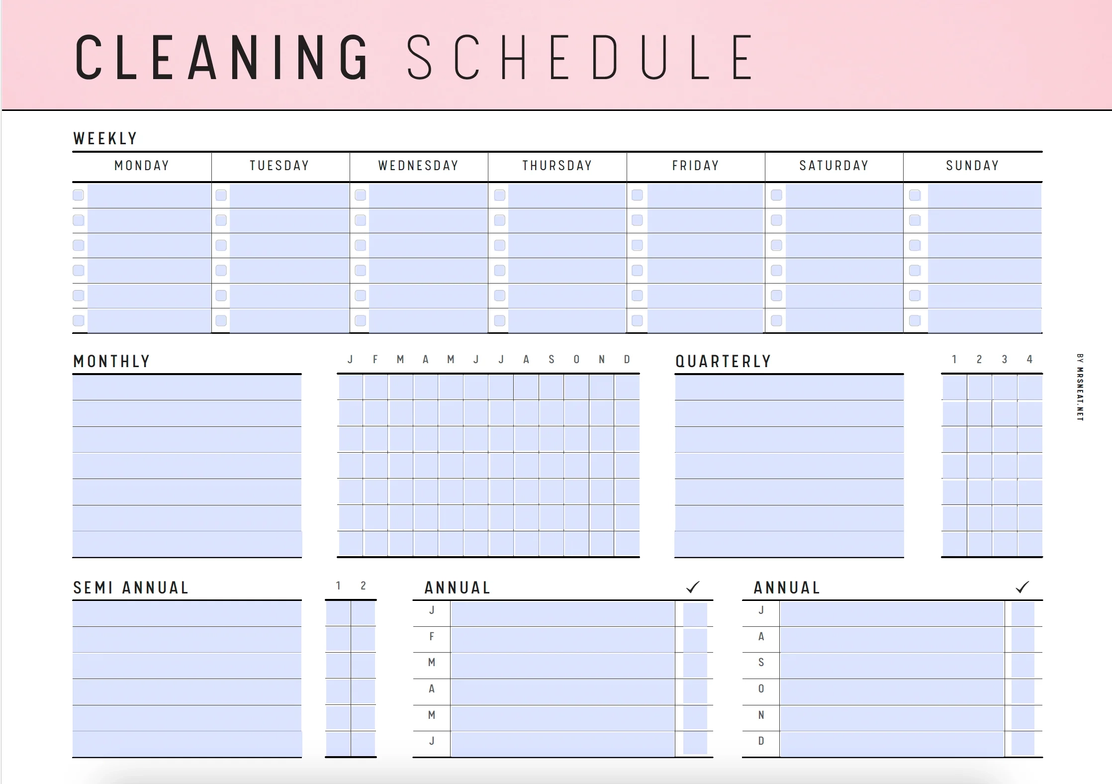 Cleaning Schedule Landscape Template 2 Versions M314 Mrsneat