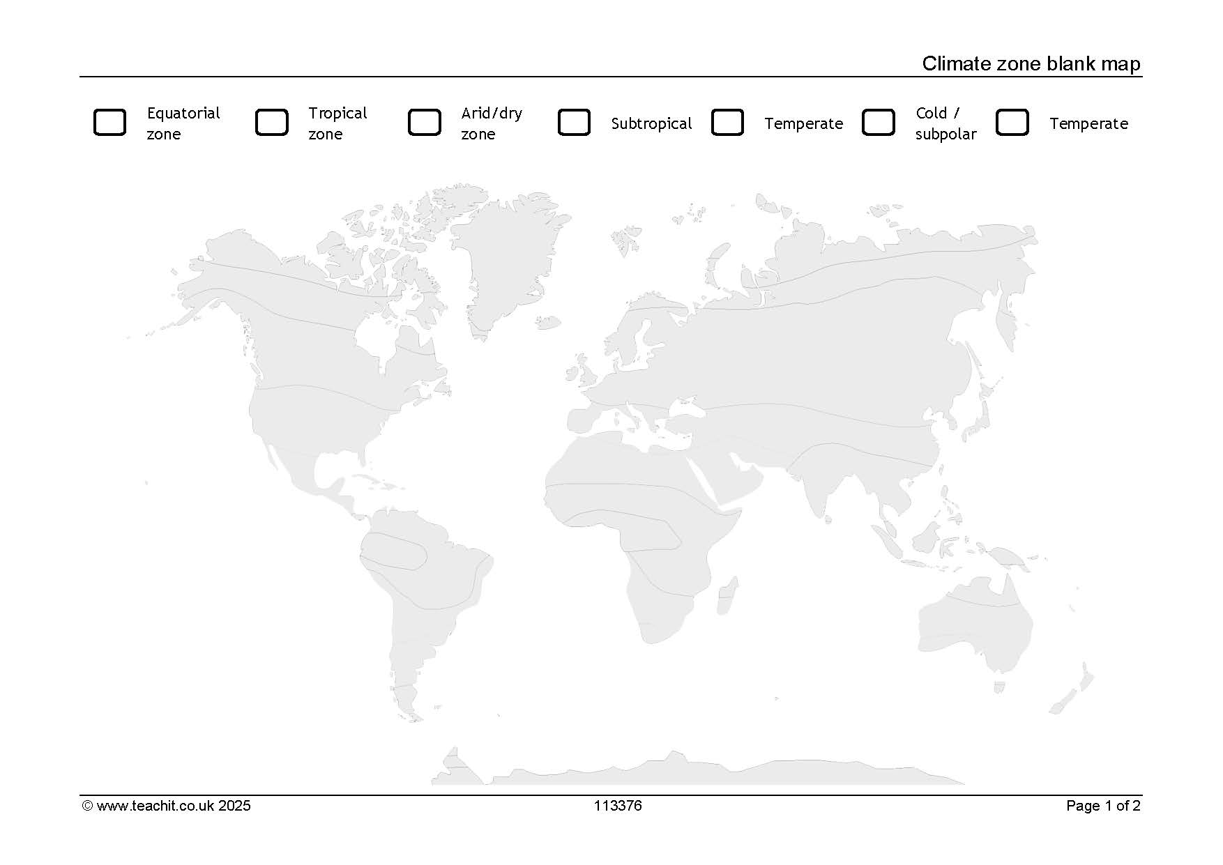 Climate Zone Blank Map KS2 amp KS3 Geography Free Download