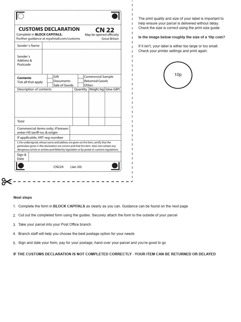 Cn22 Form Blank PDF Customs Mail