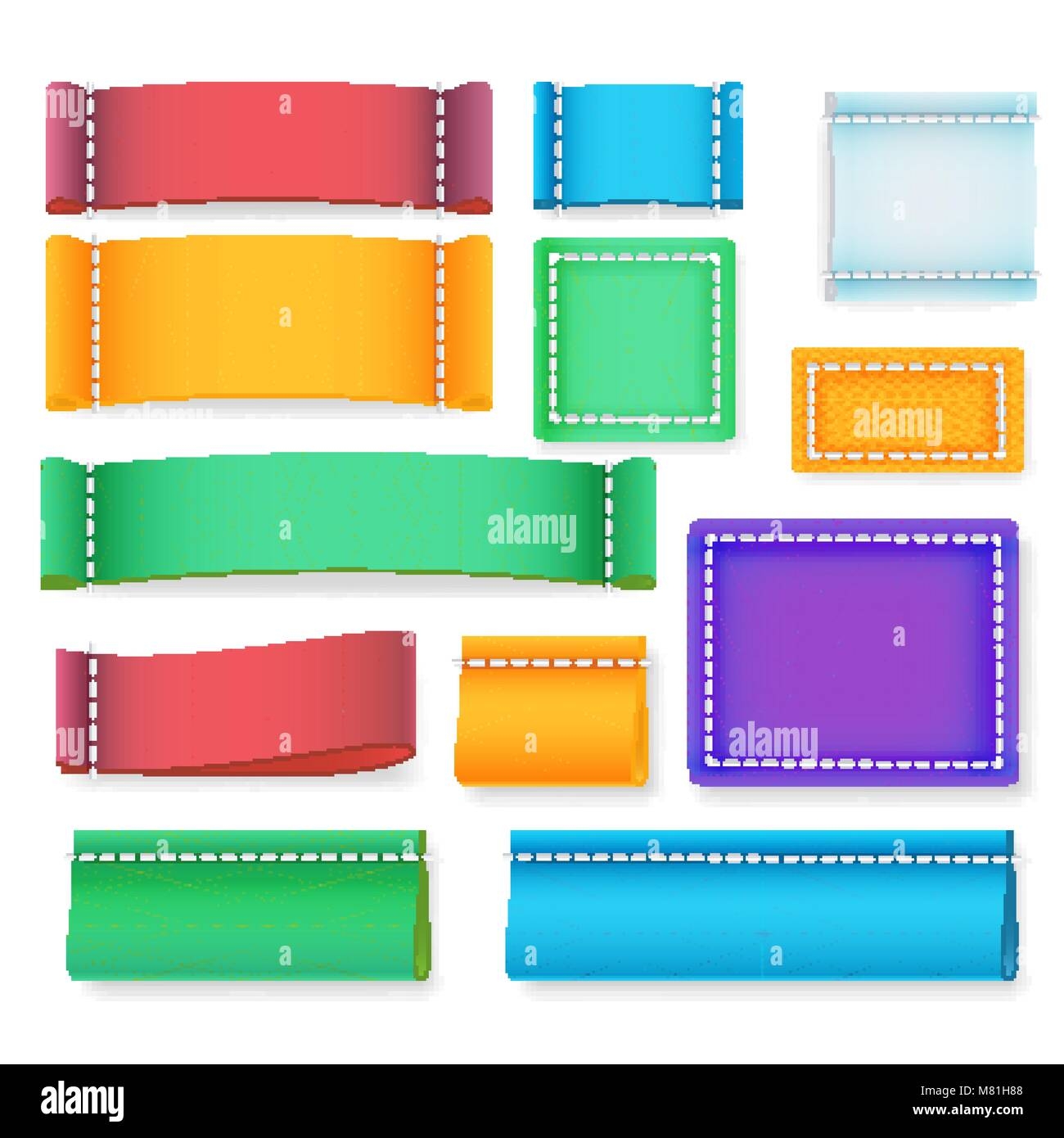 Color Label Fabric Blank Vector Realistic Fabric Clothing Labels 