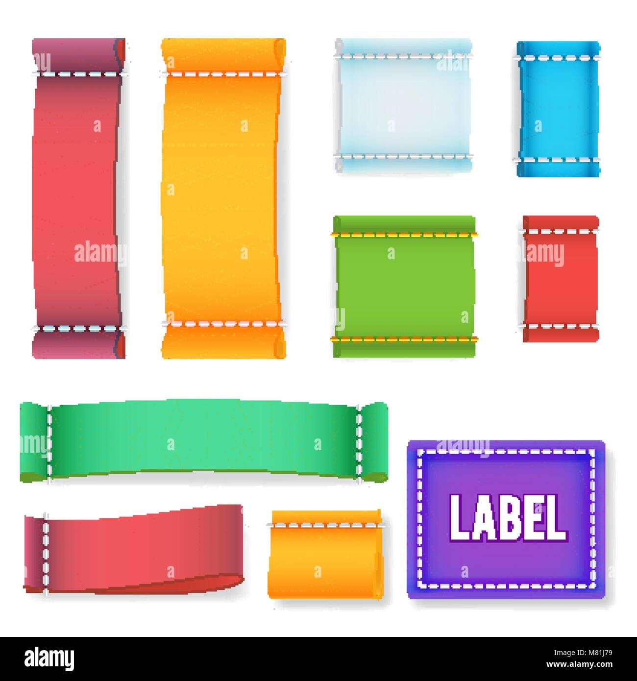 Color Label Fabric Blank Vector Realistic Fabric Clothing Labels 