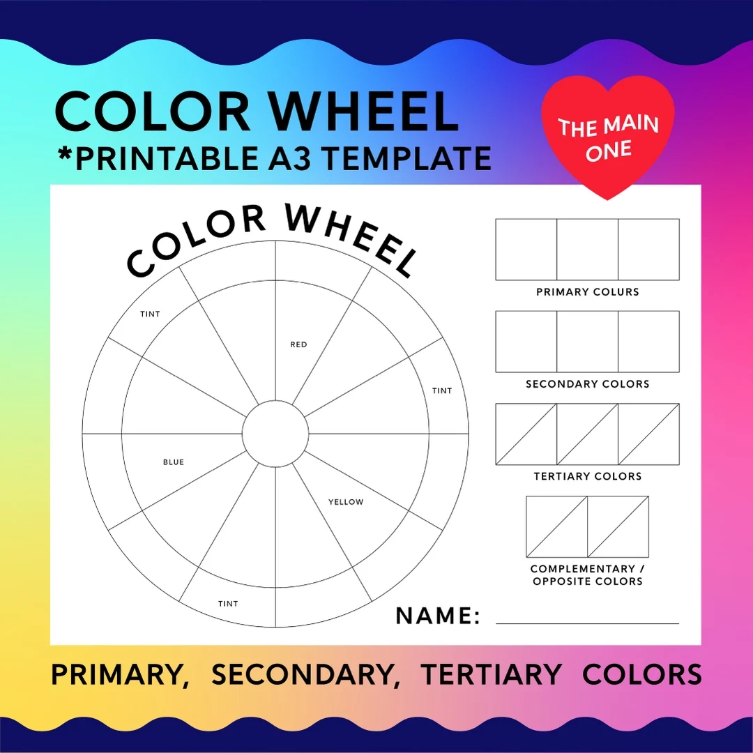 COLOR WHEEL The MAIN One Printable A3 Template Color Theory 