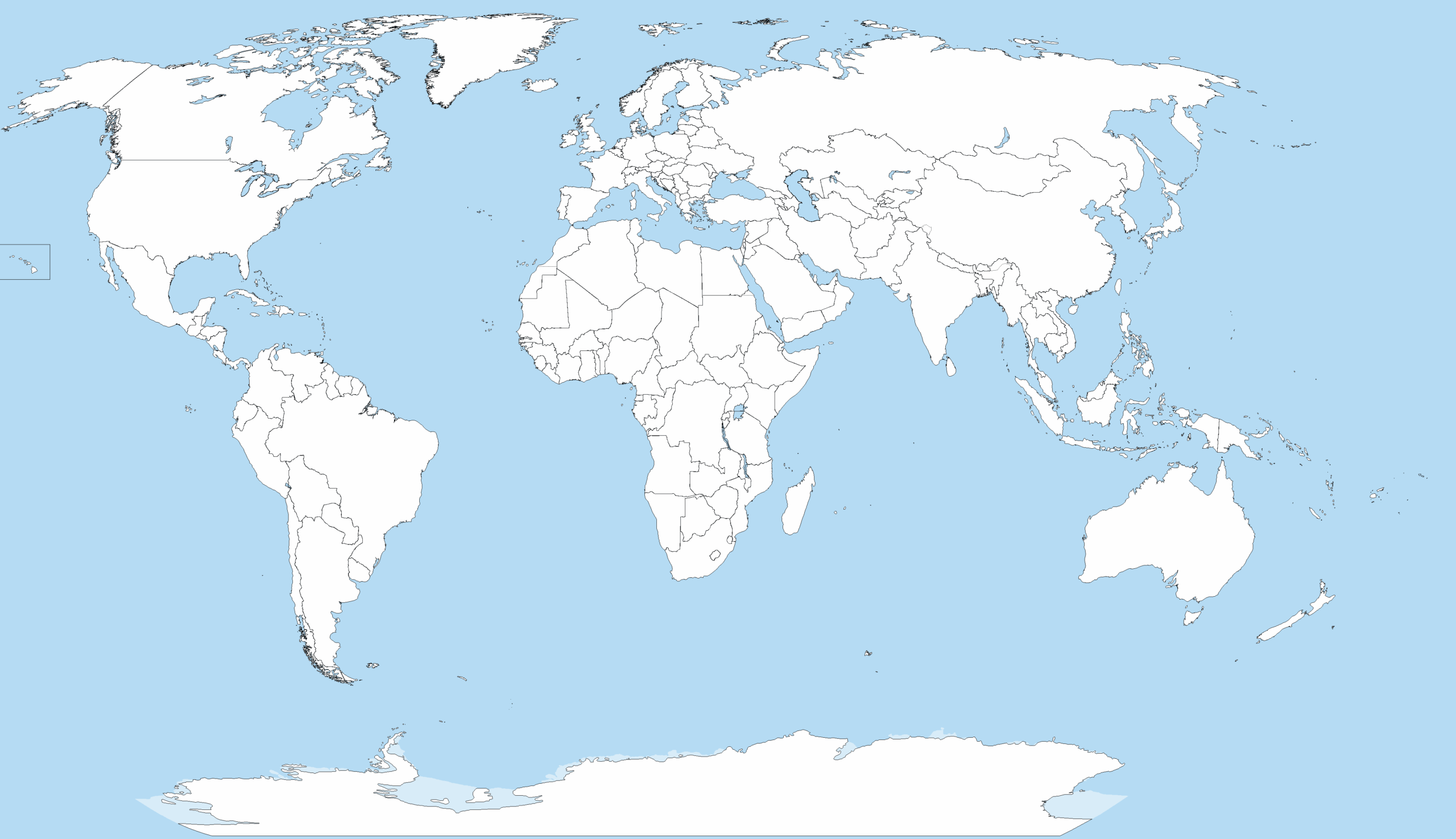 Complete Blank World Map With Country Borders For Worldbuilding 