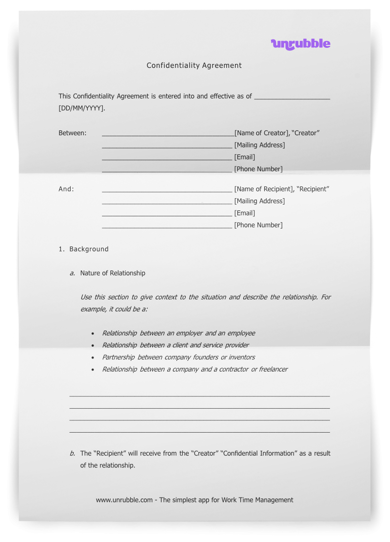 Confidental Agreement Blank Printable Forms