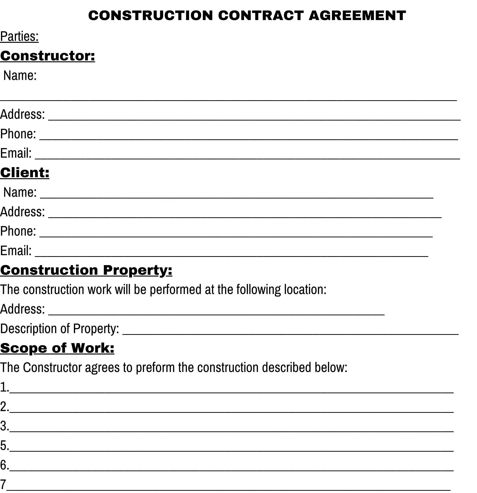 CONSTRUCTION CONTRACT AGREEMENT Construction Contract Agreement CONSTRUCTION CONTRACT AGREEMENT Construction Contract Agreement