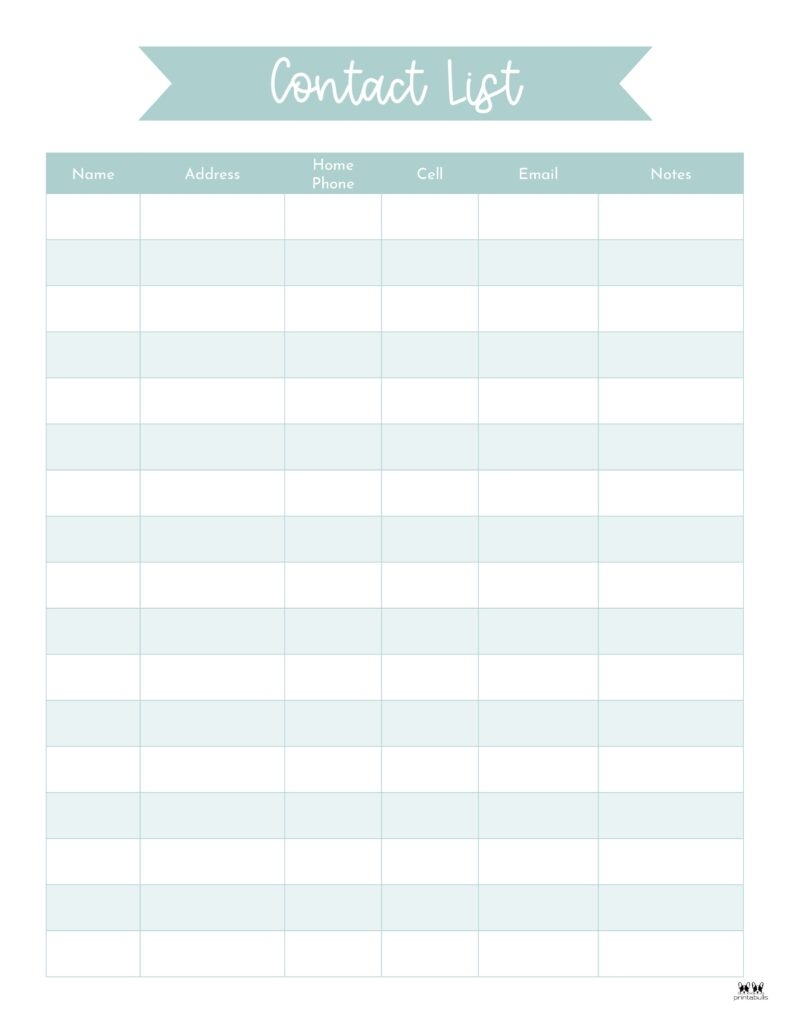 Contact List Templates 20 FREE Printables Printabulls