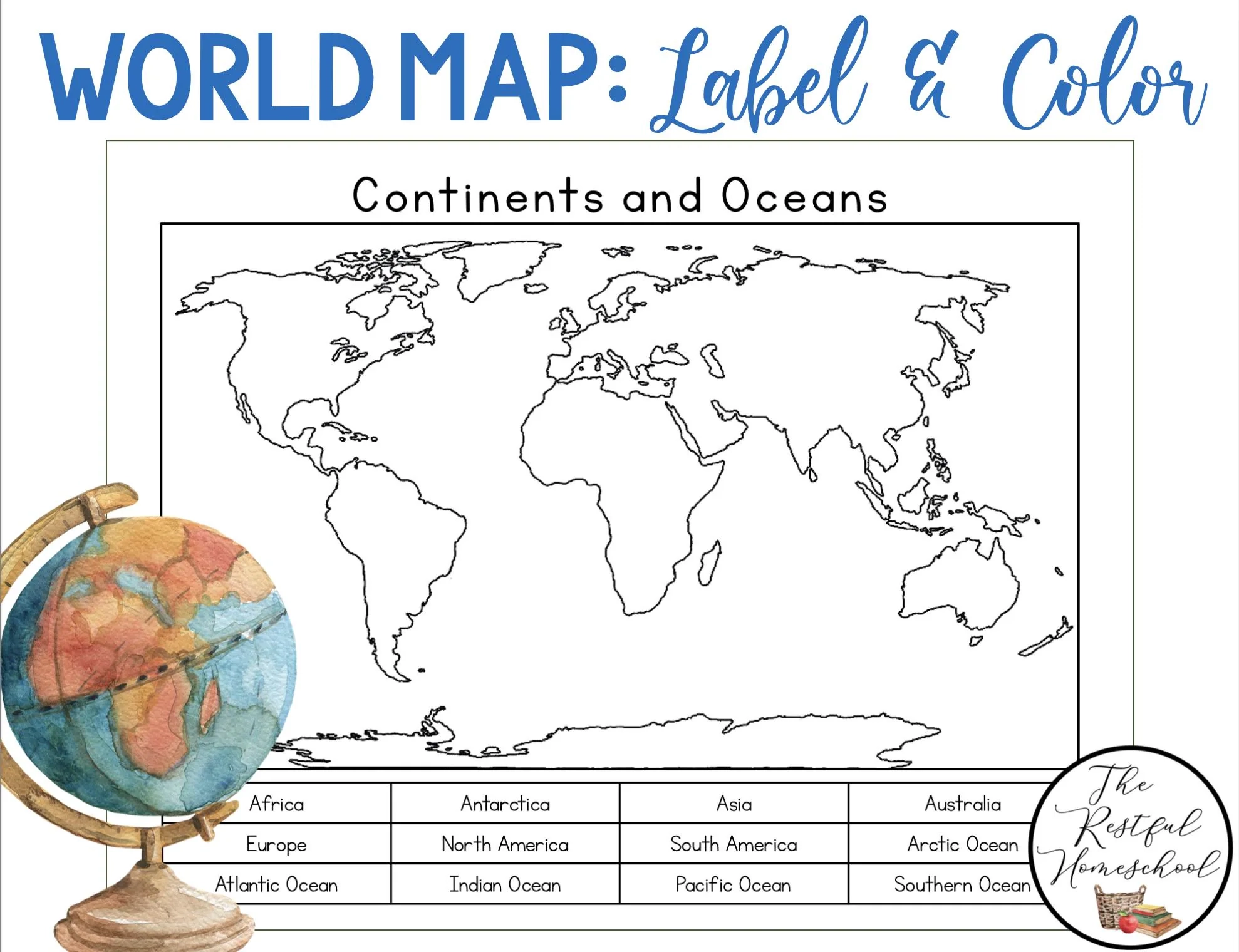 Continents And Oceans Color And Label Blank World Map 