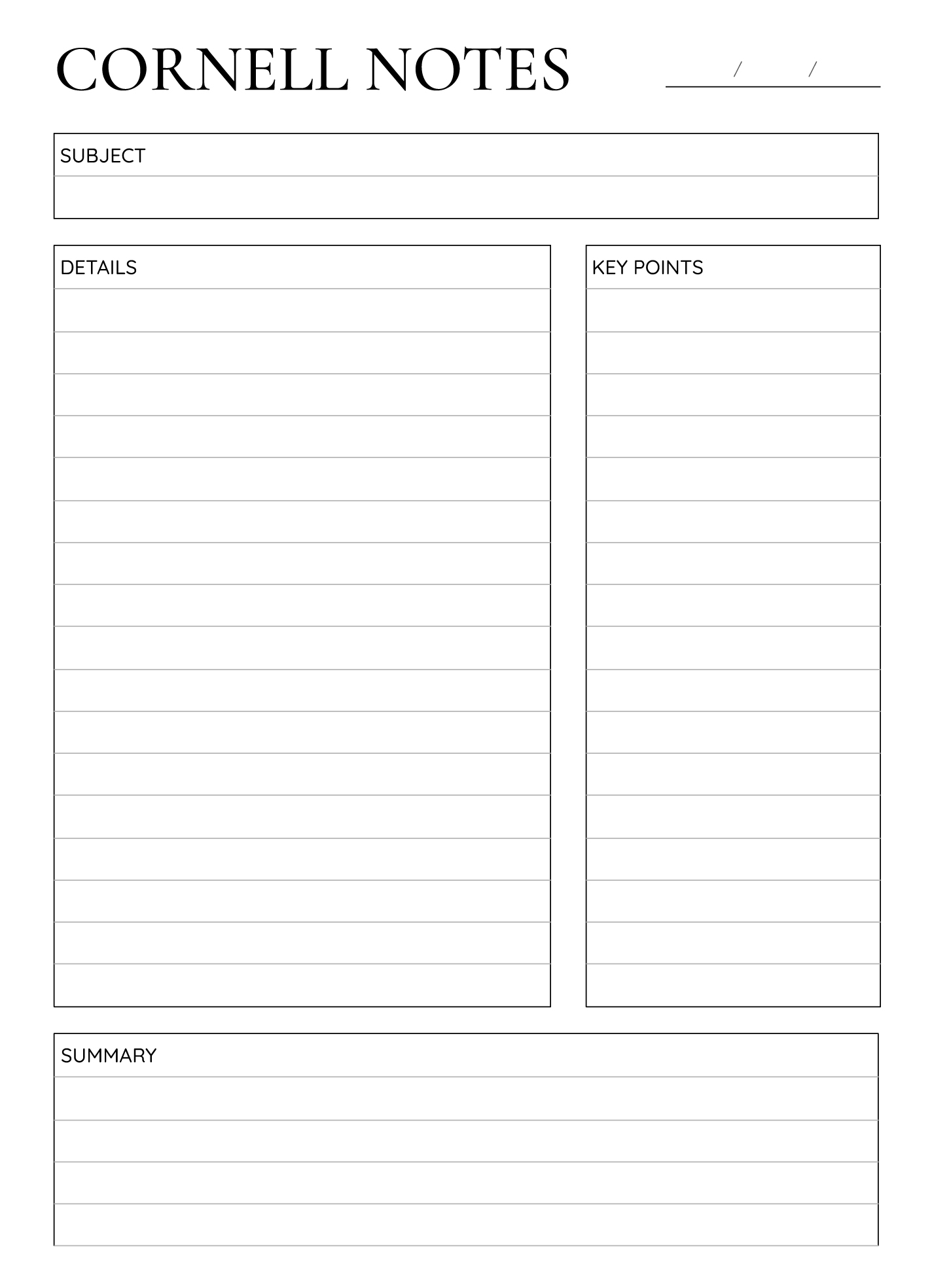 Printable Blank Cornell Note Sheet