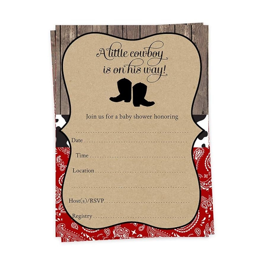 Cowboy Baby Shower Fill In The Blank Invitations Boots And 