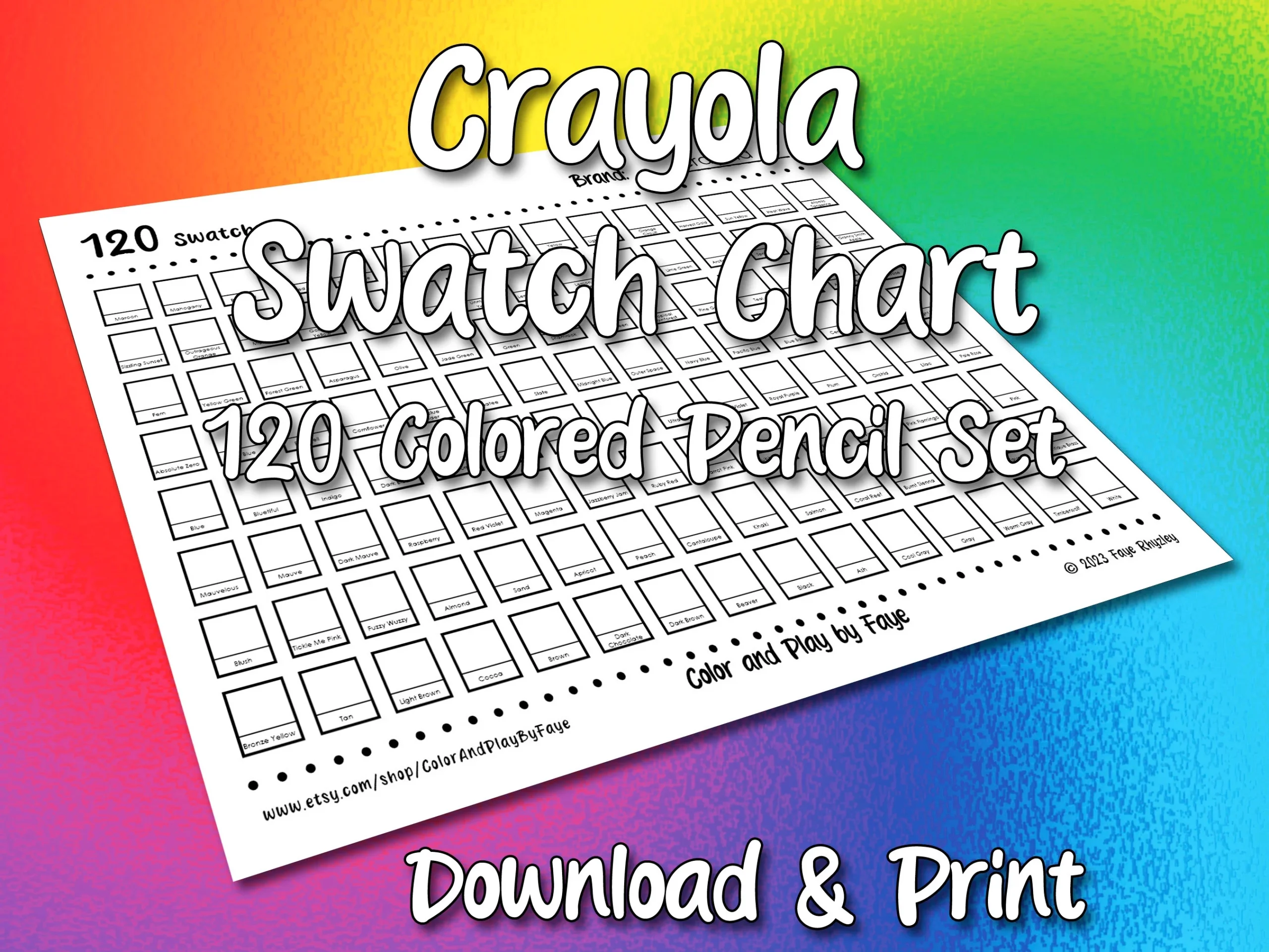 Crayola 120 Swatch Chart For Colored Pencil Set DIY Printable 