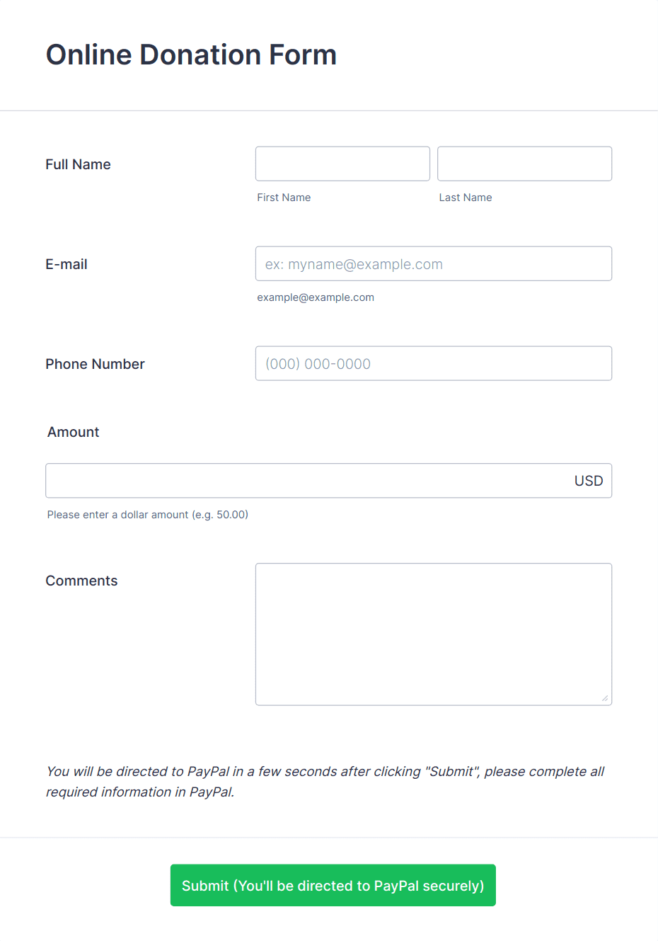Blank Contribution Data Form Printable